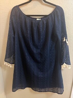 Kori Navy Lace Tunic with Tassel Trim